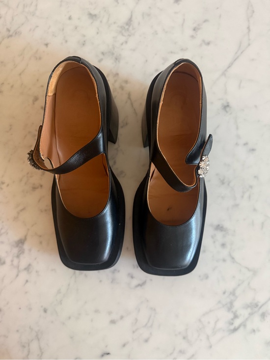 Ganni Shoes - Ganni Black Leather Mary Jane Heels with Crystal Buckle